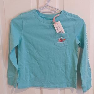 NWT Vineyard Vines Long sleeve Aqua Blue T-Shirt with skier whale, size XS 5-6